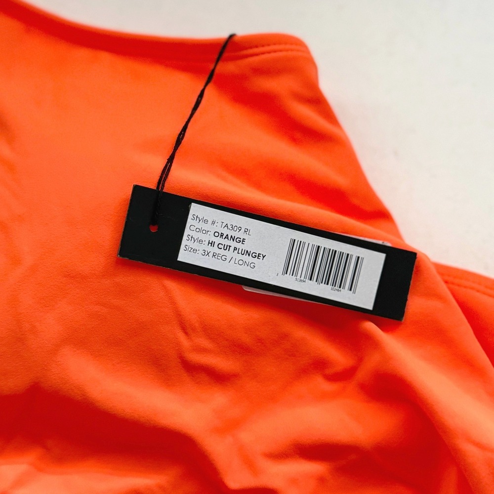 TA3 Hi Cut Plungey One Piece Swimsuit Orange Lace Up Back 3X Regular Long - Picture 6 of 7